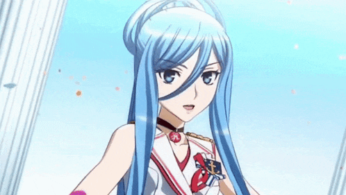 a girl with long blue hair is wearing a sailor uniform