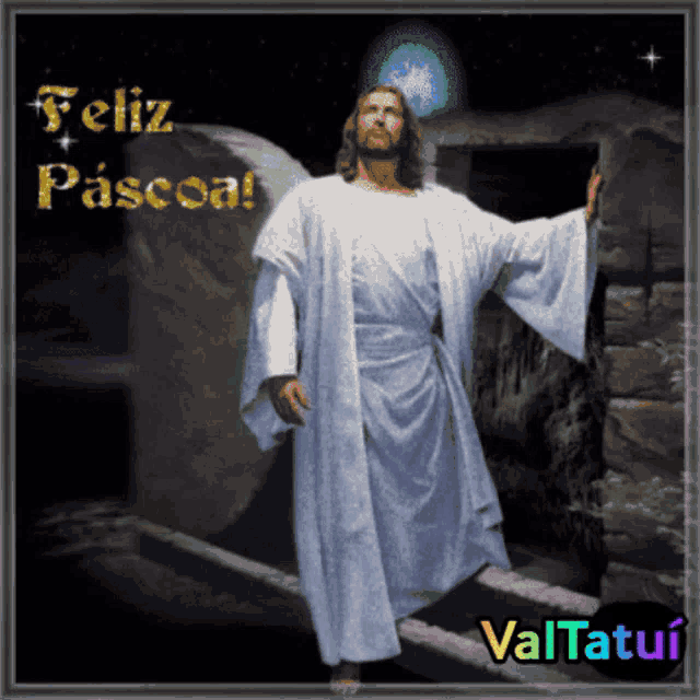 a picture of jesus with the words feliz pascoa