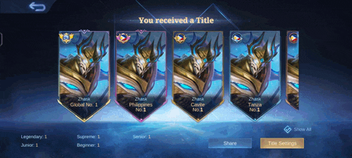 a screenshot of a game that says you received a title at the top