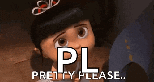 a cartoon girl with a bow in her hair is asking for something .