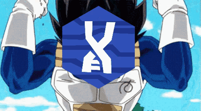 a cartoon character with the letter x in a blue cube