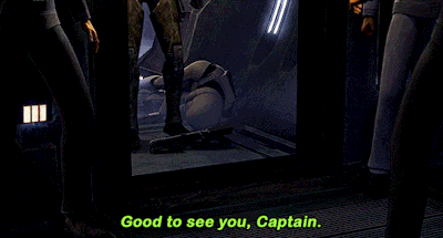 a video game character says good to see you captain while holding a gun