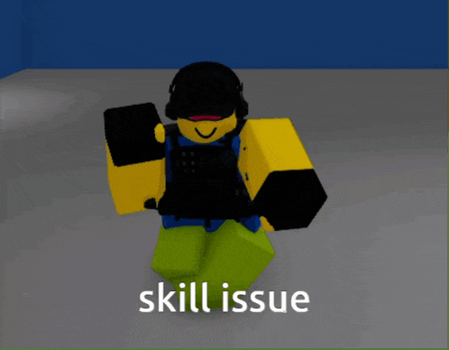 a cartoon character with the word skill issue written on the bottom
