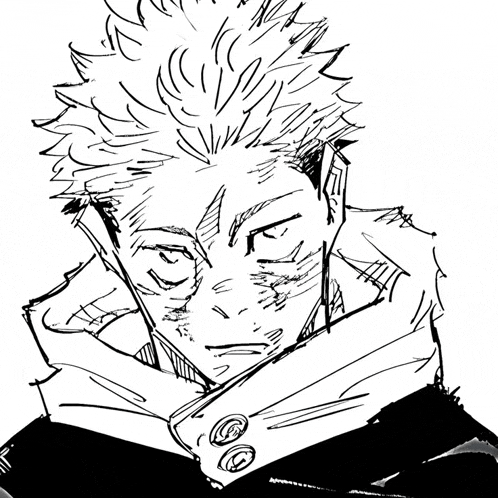 a black and white drawing of a person with a scarf around their neck