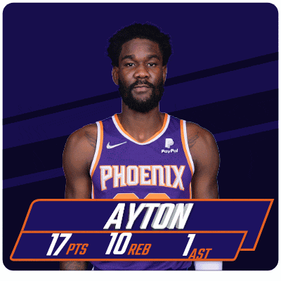 a man in a purple phoenix jersey has 17 points and 10 rebounds
