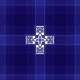 a blue plaid background with a white cross on it .