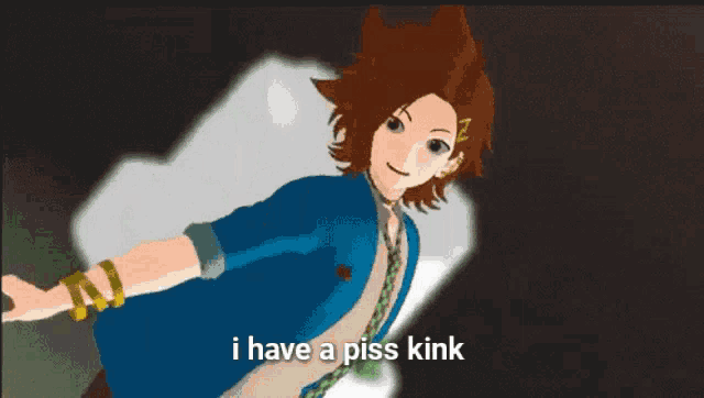 a cartoon of a man standing in front of a building with the words `` i have a piss kink '' .