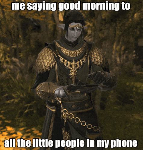 a video game character says good morning to all the little people in the phone