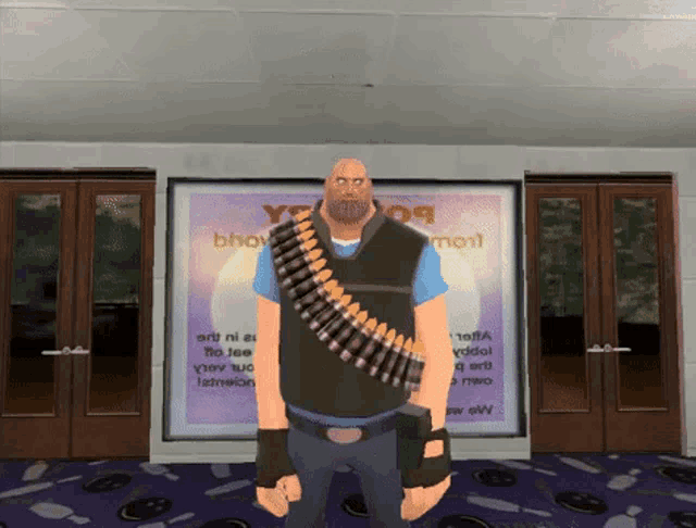 a man with a beard is standing in front of a sign that says yf