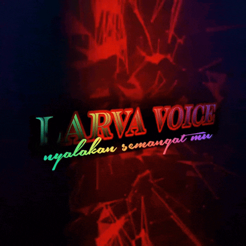 a poster for larva voice with a rainbow of colors