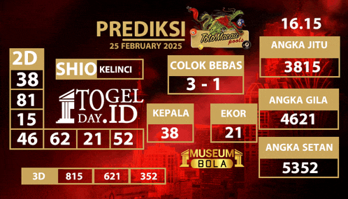 a red and gold poster for prediksi on february 25th