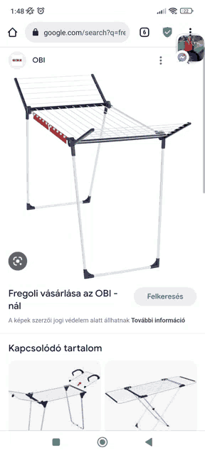 a phone screen shows a picture of a clothes drying rack on google.com