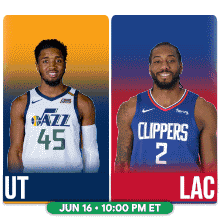 a basketball game between the utah jazz and the clippers is scheduled for june 16th at 10:00 pm et