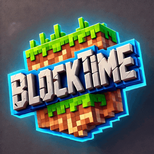 a logo for a game called blocktime with a minecraft theme