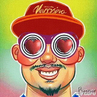 a cartoon of a man wearing a hat that says narcisivo on it