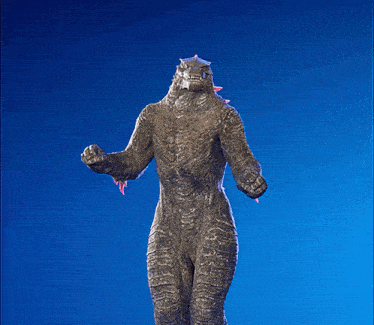 a statue of a monster with a pink glowing tail