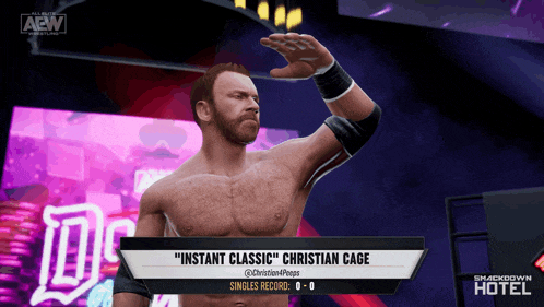 a video game screen shows a wrestler with the name christian cage on it