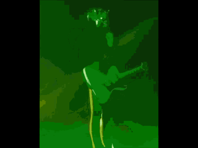 a person is playing a guitar on a stage in the dark .