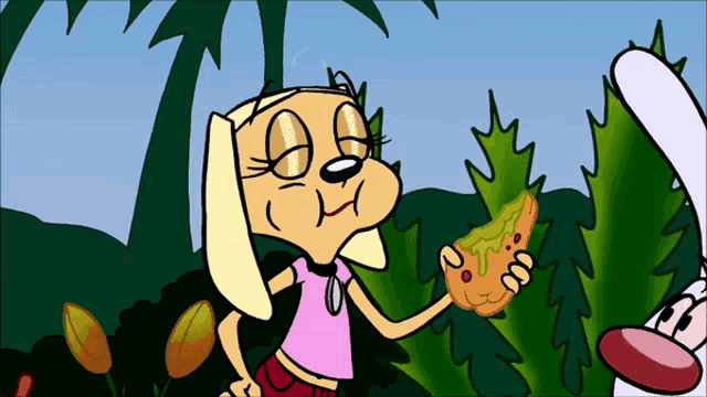 a cartoon of a dog eating a sandwich with peanut butter
