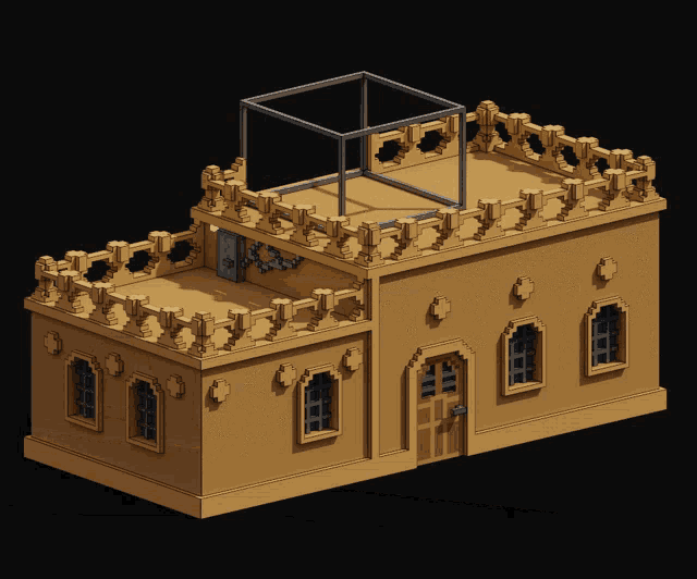 a 3d model of a building with a balcony and a door
