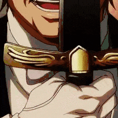 a man in a suit and white gloves is holding a sword .