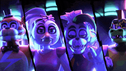 a group of five nights at freddy 's characters standing next to each other