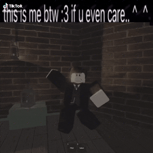 a cartoon character is standing in front of a brick wall and says " this is me btw 3 if u even care "