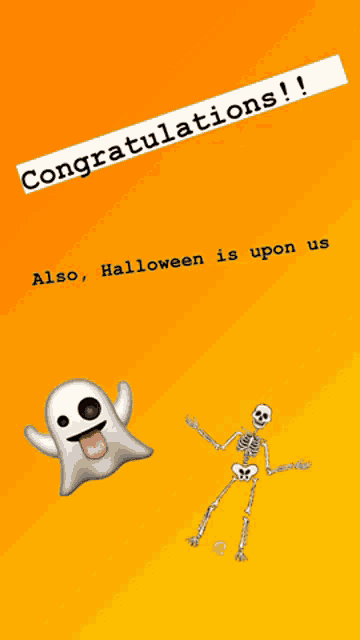 a congratulations message with a ghost and a skeleton on it
