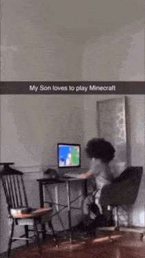 a snapchat of a person playing minecraft on a computer
