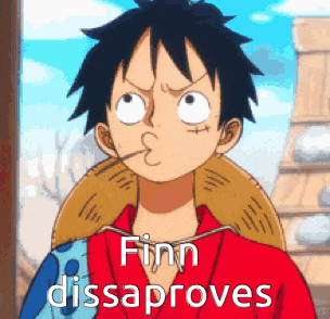 a monkey d luffy from one piece is making a funny face with a straw hat on his head .