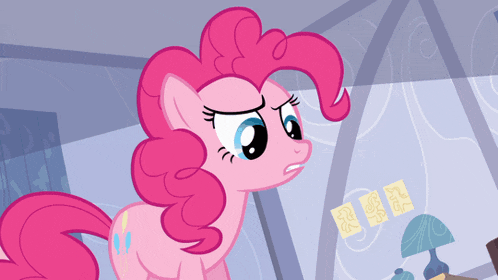 pinkie pie from my little pony stands in a room