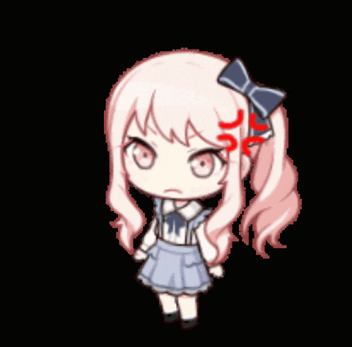 a pixel art of a girl with pink hair and a bow in her hair