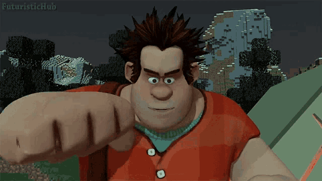 a cartoon character from wreck it ralph is giving a fist bump