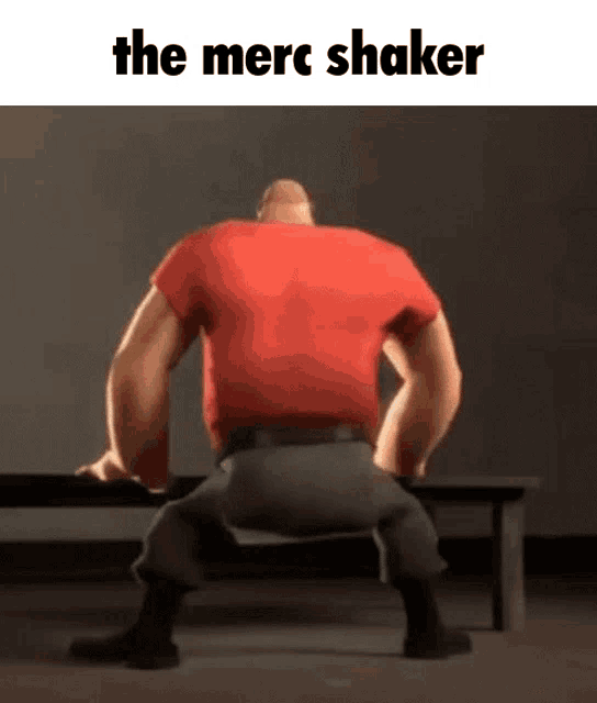 a cartoon character is sitting on a bench with his back to the camera and the words `` the merc shaker '' written above him .