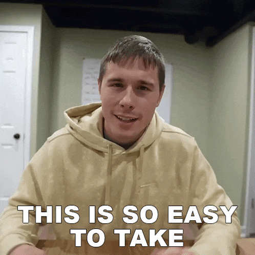a man in a tan nike hoodie says this is so easy to take