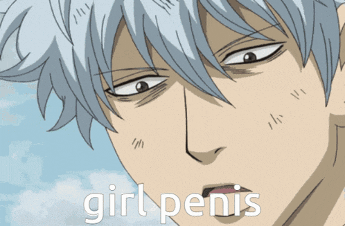 a close up of a person 's face with the words " girl penis " written on it