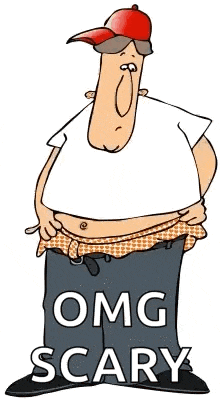 a cartoon of a man with the words omg scary written below him