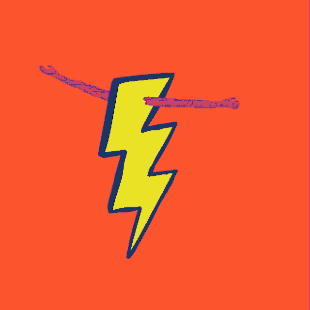 a colorful drawing of a person holding a lightning bolt