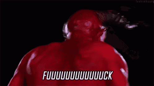 a devil with horns is screaming and says fuuuuuuck