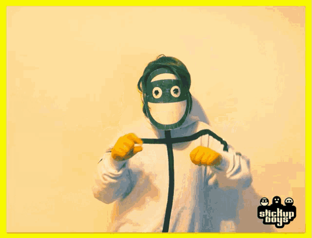 a person wearing a mask with the words hello sunshine above