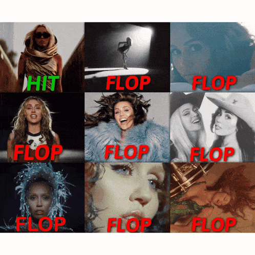 a collage of images of a woman with the word flop in red