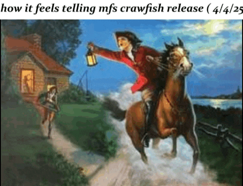 a painting of a man on a horse holding a lantern with the words how it feels telling mfs crawfish release