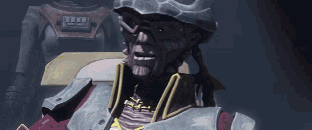a cartoon character is wearing a helmet and a red jacket