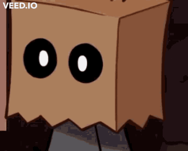a cartoon character with a paper bag on his head has two black eyes .