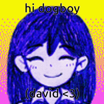a girl with blue hair is smiling and says hi dog boy ( david < 3 )