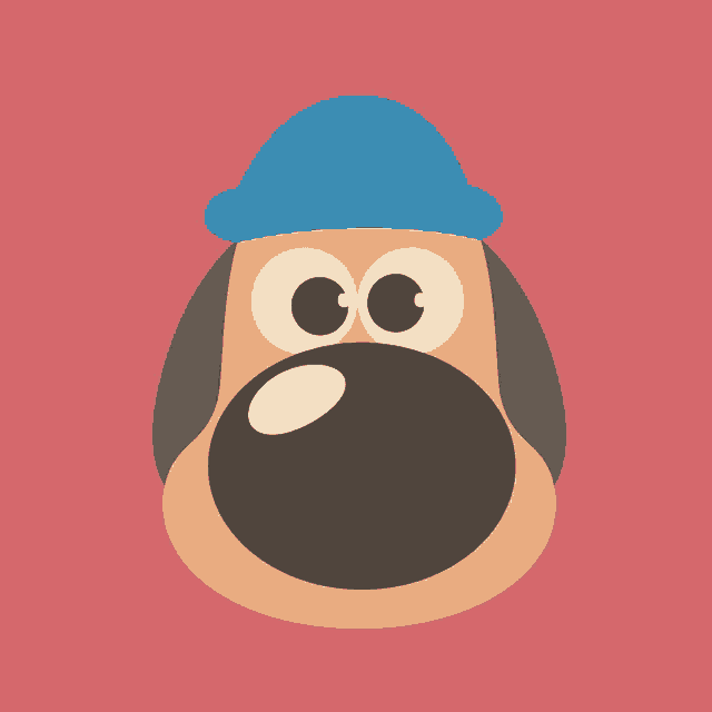 a cartoon dog wearing a blue hat with a big nose