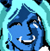 a pixel art drawing of a person 's face with a microphone on their ear .