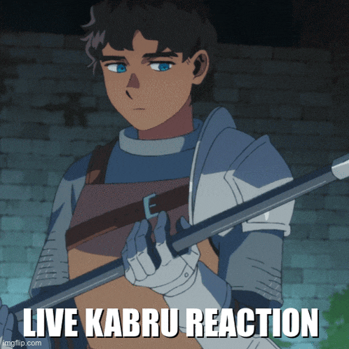 a picture of a man holding a sword with the words live kabru reaction