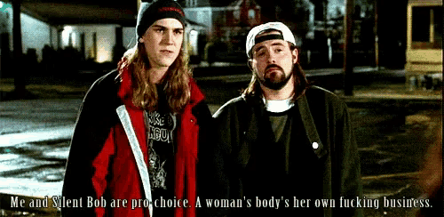 a couple of men standing next to each other with the caption " me and silent bob are pro choice "