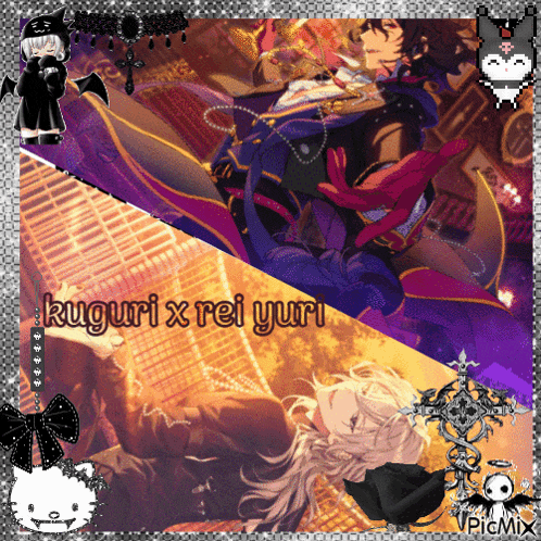 a picture of two anime characters with the words kuguri x rei yuri at the top